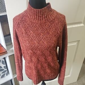 LOFT Rich Rust Colored Ribbed Cowl Neck Sweater Size Small- Like NEW